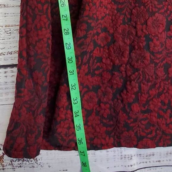 LOFT Red Black Floral Embossed Whimsigoth Midi Dress Size XS Fit & Flare NWT - Picture 10 of 11